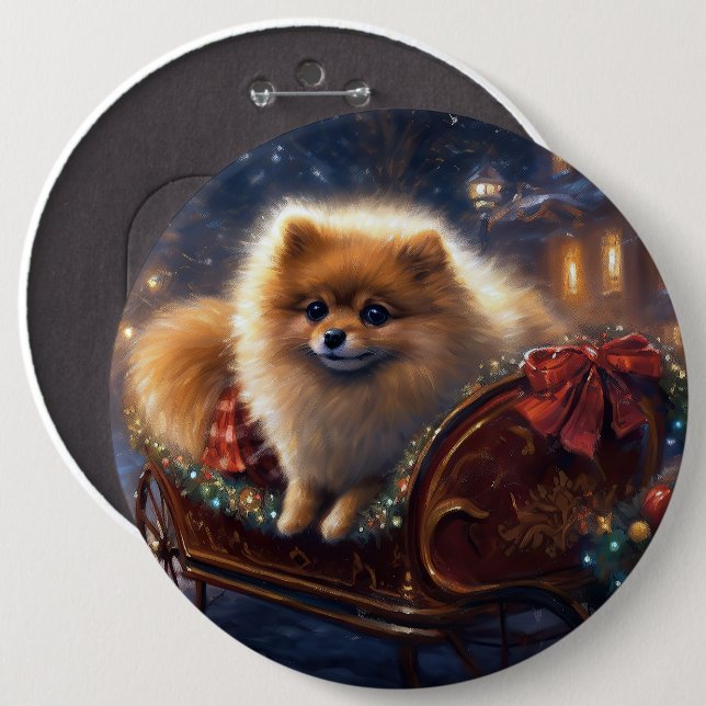 Pomeranian Christmas Festive Season Brushed  6 Cm Round Badge (Front & Back)
