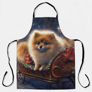 Pomeranian Christmas Festive Season Brushed  Apron
