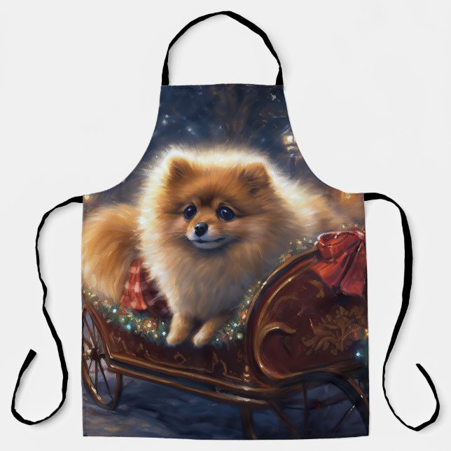 Pomeranian Christmas Festive Season Brushed  Apron (Front)