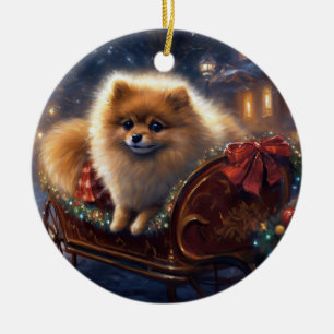Pomeranian Christmas Festive Season Brushed  Ceramic Tree Decoration