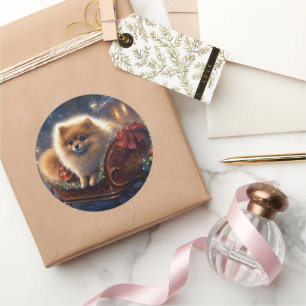 Pomeranian Christmas Festive Season Brushed  Classic Round Sticker