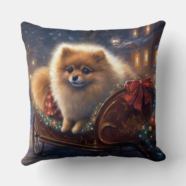 Pomeranian Christmas Festive Season Brushed  Cushion (Back)