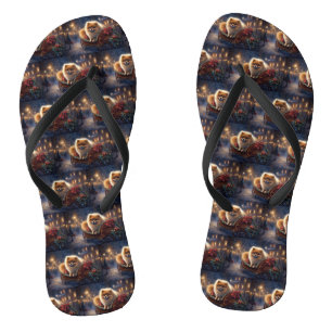 Pomeranian Christmas Festive Season Brushed  Flip Flops