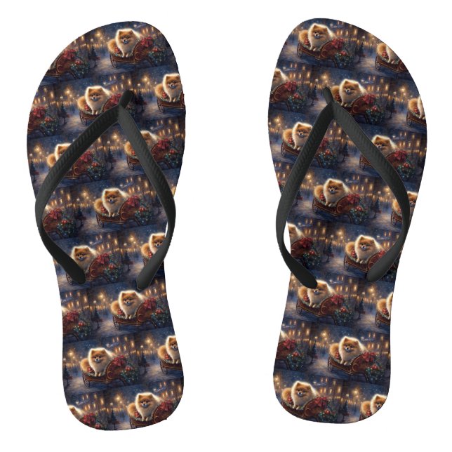 Pomeranian Christmas Festive Season Brushed  Flip Flops (Footbed)