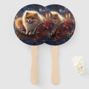 Pomeranian Christmas Festive Season Brushed  Hand Fan