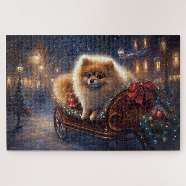 Pomeranian Christmas Festive Season Brushed  Jigsaw Puzzle (Horizontal)
