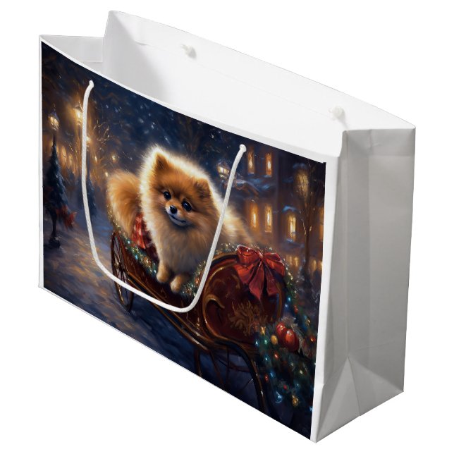Pomeranian Christmas Festive Season Brushed  Large Gift Bag (Front Angled)
