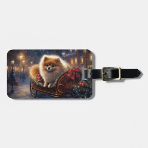Pomeranian Christmas Festive Season Brushed Luggage Tag