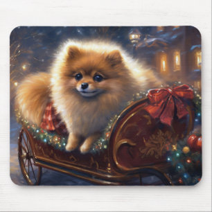 Pomeranian Christmas Festive Season Brushed Mouse Mat