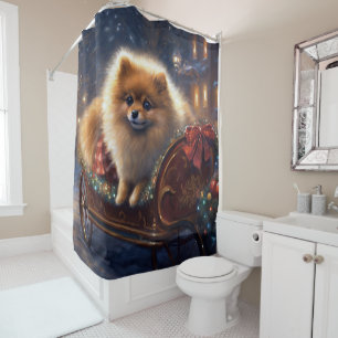 Pomeranian Christmas Festive Season Brushed  Shower Curtain