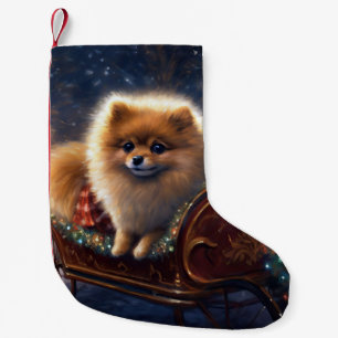Pomeranian Christmas Festive Season Brushed  Small Christmas Stocking