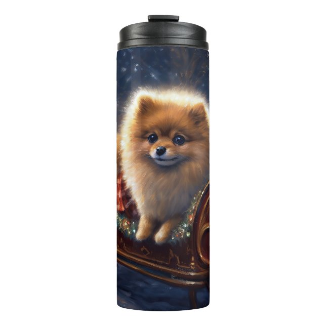 Pomeranian Christmas Festive Season Brushed  Thermal Tumbler (Front)