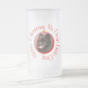 Pomeranian Christmas Frosted Glass Beer Mug
