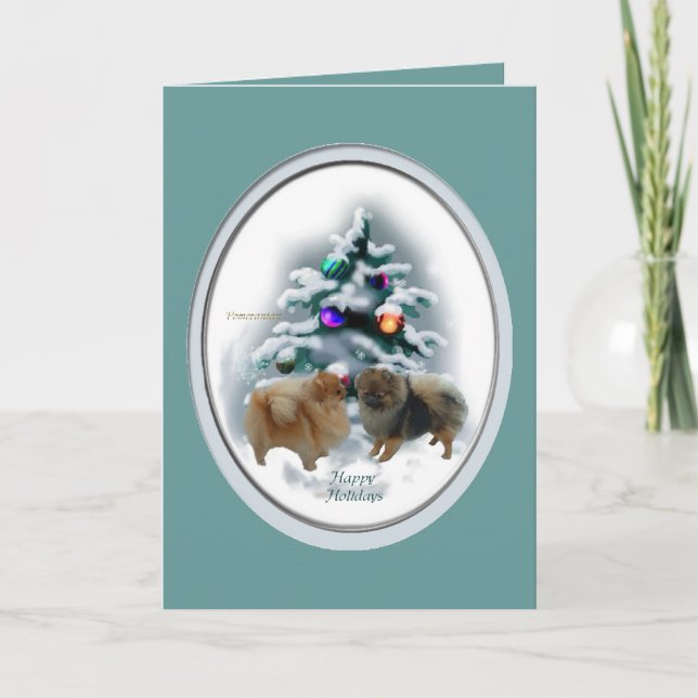 Pomeranian Christmas Gifts Holiday Card (Front)