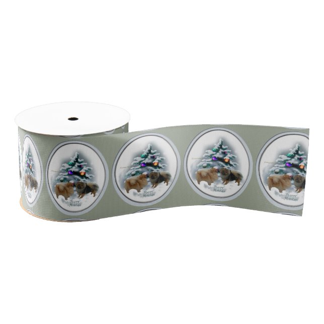 Pomeranian Christmas Grosgrain Ribbon (Spool)