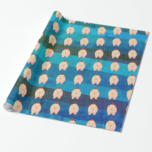 Pomeranian Christmas Happy Holidays Wrapping Paper (Unrolled)