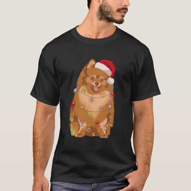 Pomeranian Christmas Lights Xmas Pom Dog Lover T-Shirt (Front)