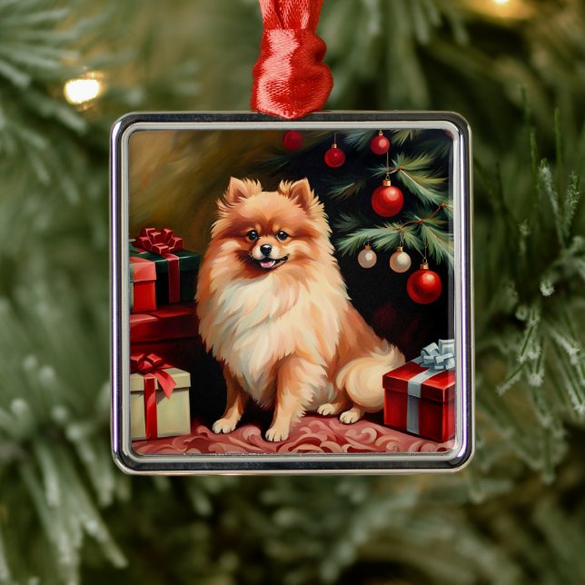Pomeranian Christmas Metal Tree Decoration (Tree)