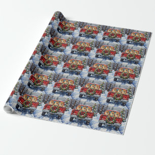 Pomeranian Christmas Red Truck Holiday Gift Wrapping Paper
