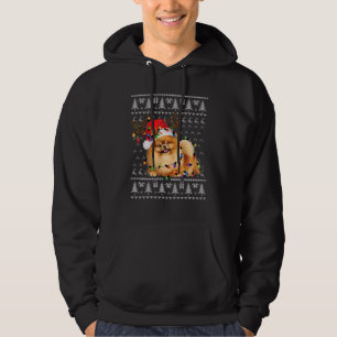 Pomeranian Christmas Reindeer Santa Hat Ugly Sweat Hoodie