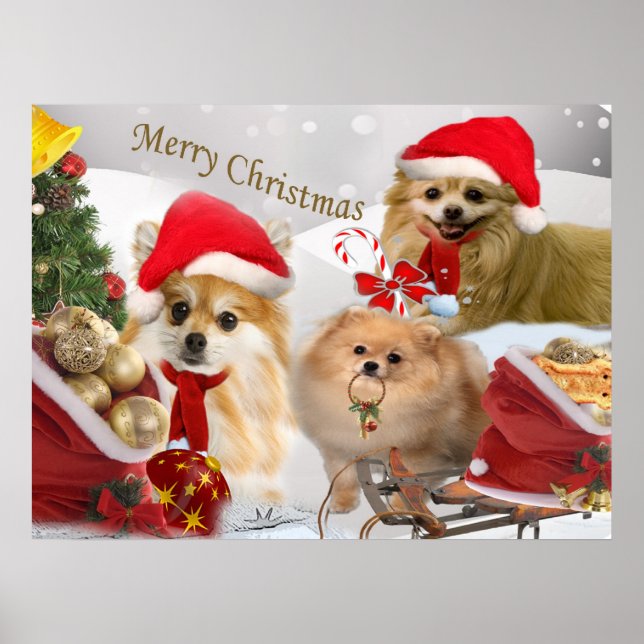 Pomeranian Christmas snow scene Print (Front)