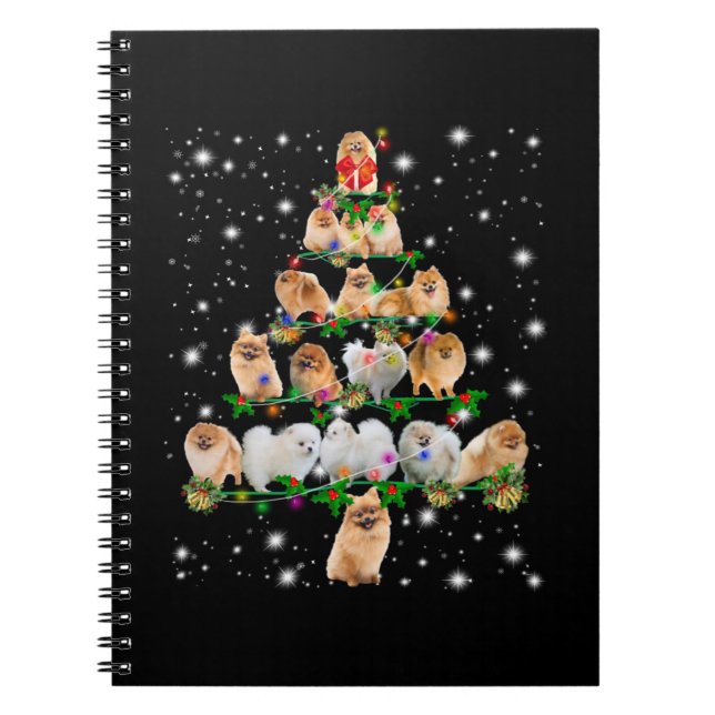 Pomeranian Christmas Tree Covered By Flashlight Notebook (Front)