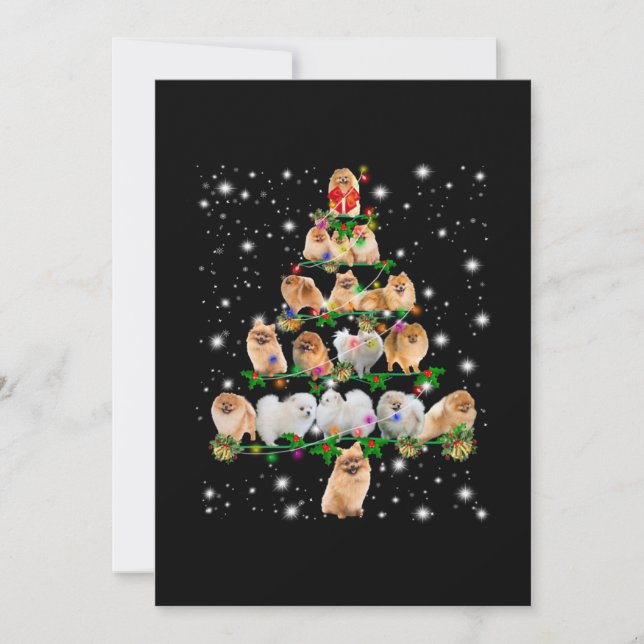 Pomeranian Christmas Tree Covered By Flashlight Thank You Card (Front)