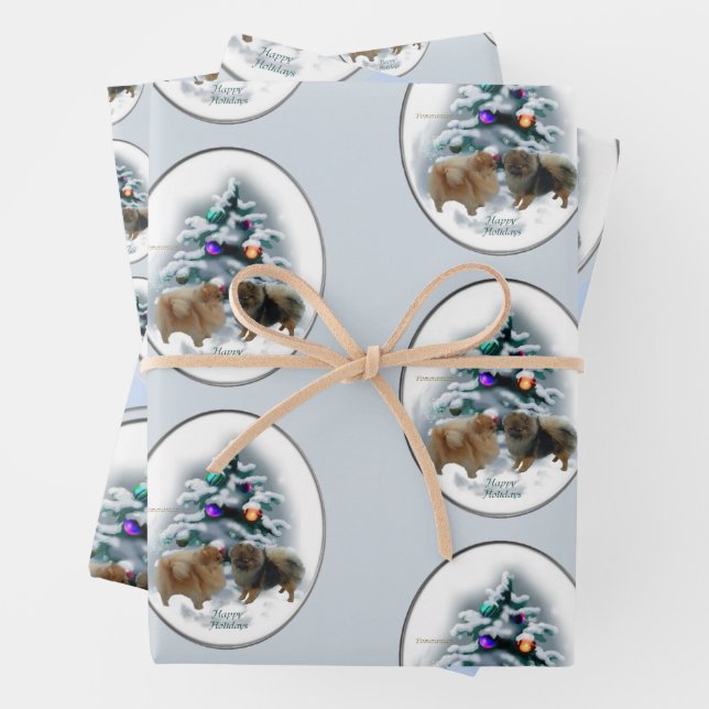 Pomeranian Christmas Wrapping Paper Sheet (In situ)