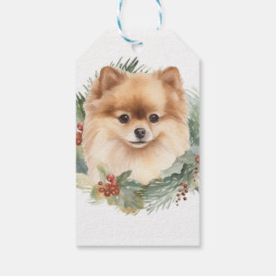 Pomeranian Christmas Wreath Festive Pup Gift Tags
