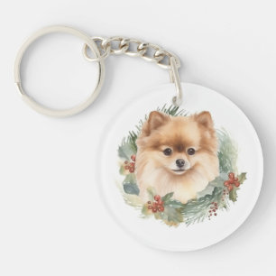 Pomeranian Christmas Wreath Festive Pup Key Ring