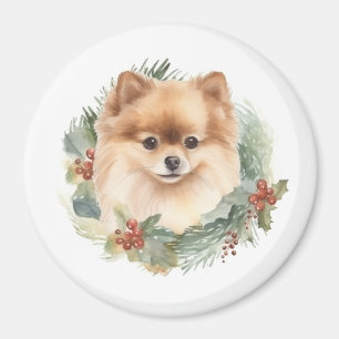 Pomeranian Christmas Wreath Festive Pup Magnet