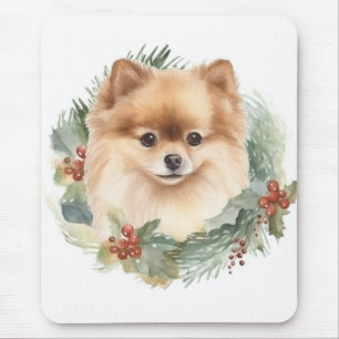 Pomeranian Christmas Wreath Festive Pup Mouse Mat