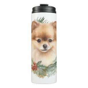 Pomeranian Christmas Wreath Festive Pup Thermal Tumbler