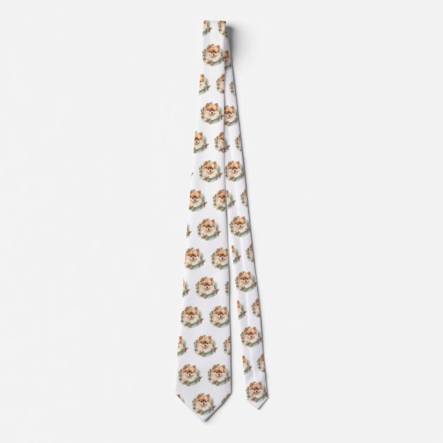 Pomeranian Christmas Wreath Festive Pup Tie (Front)
