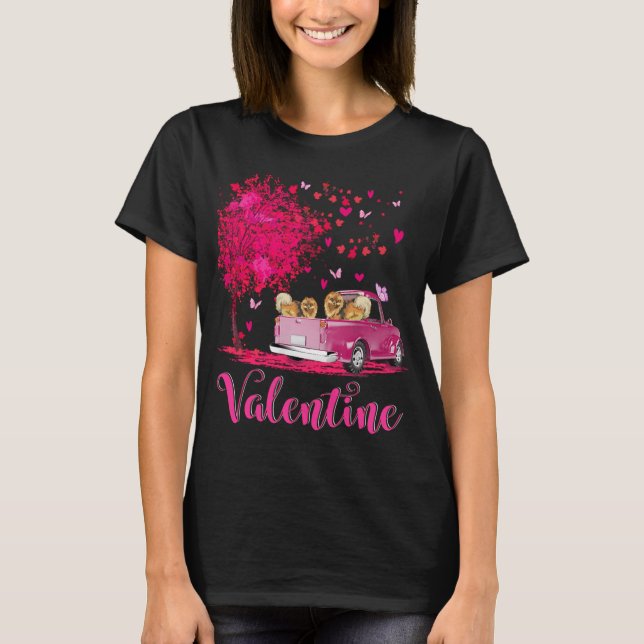 Pomeranian Couple Truck Happy Valentine's Day  T-Shirt (Front)