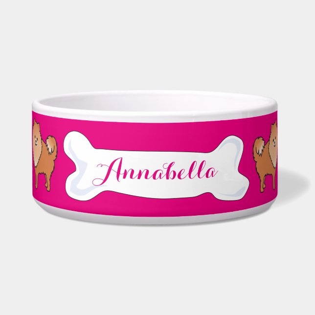 Pomeranian Customisable Name Dogfood Pet Bowl (Front)