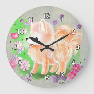 Pomeranian Cute Puppy Dog Large Clock