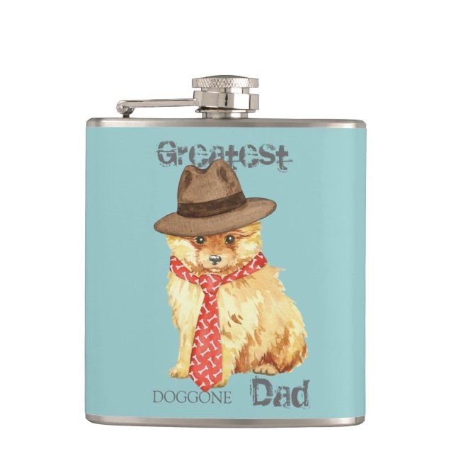 Pomeranian Dad Hip Flask (Front)