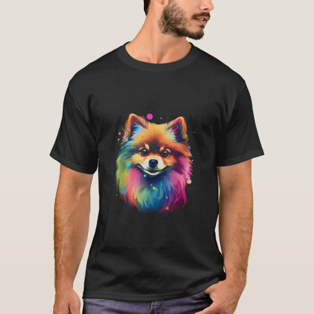 Pomeranian Dog Abstract Art Dog Lover Portrait Tan T-Shirt (Front)