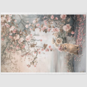 Pomeranian Dog, and Dreamy Floral Art Tissue Paper