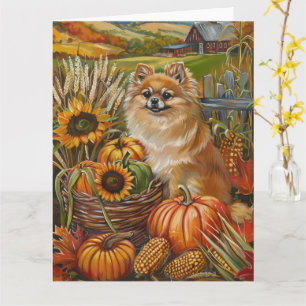 Pomeranian Dog Autumn Harvest Thanksgiving  Card
