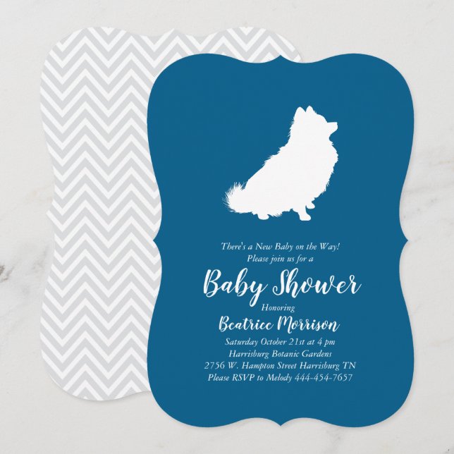 Pomeranian Dog Baby Shower Blue Boy Invitation (Front/Back)