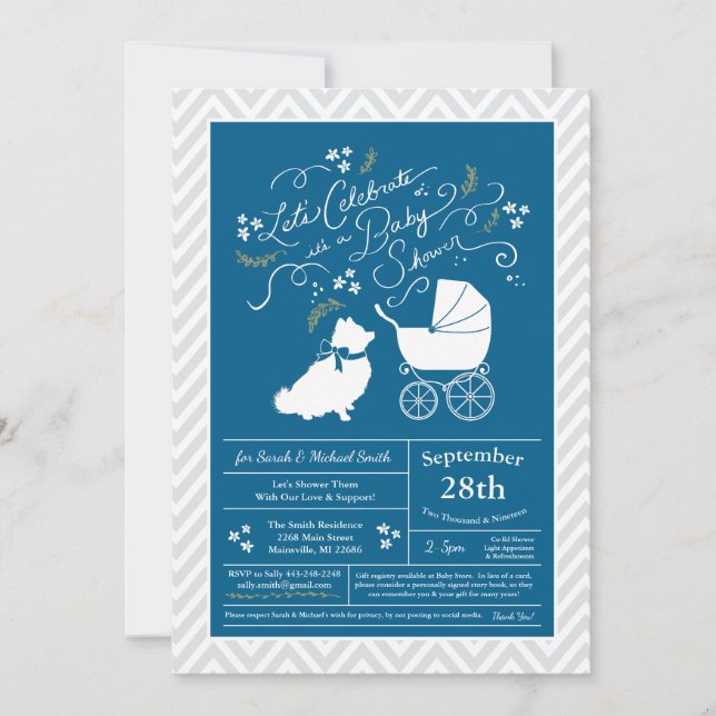 Pomeranian Dog Baby Shower Blue Boy Invitation (Front)