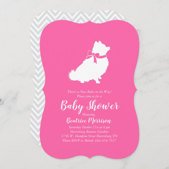 Pomeranian Dog Baby Shower Pink Girl Invitation (Front/Back)