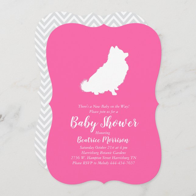 Pomeranian Dog Baby Shower Pink Girl Invitation (Front/Back)