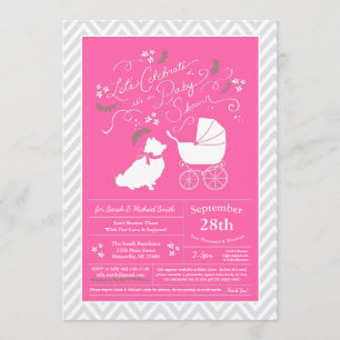Pomeranian Dog Baby Shower Pink Girl Invitation