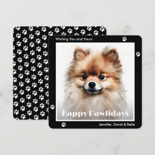 Pomeranian Dog Black Watercolor Christmas Holiday Card