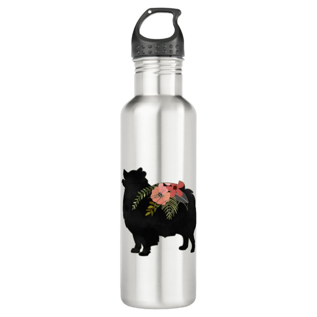 Pomeranian Dog Breed Boho Floral Silhouette 710 Ml Water Bottle (Front)