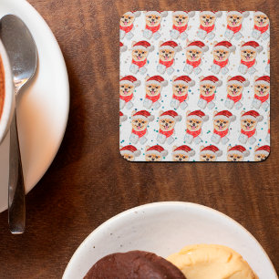 Pomeranian Dog Breed Christmas Stars Square Paper Coaster