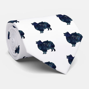 Pomeranian Dog Breed Watercolor Silhouette Tie